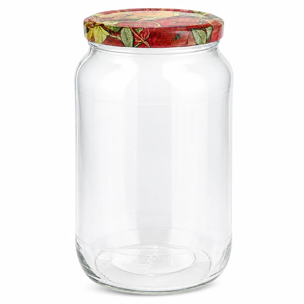 1062ml Rundglas mit BasicSeal Deckel Obst-Dekor Einmachglas leer transparent Vorratsglas mit buntem Frucht-Motiv