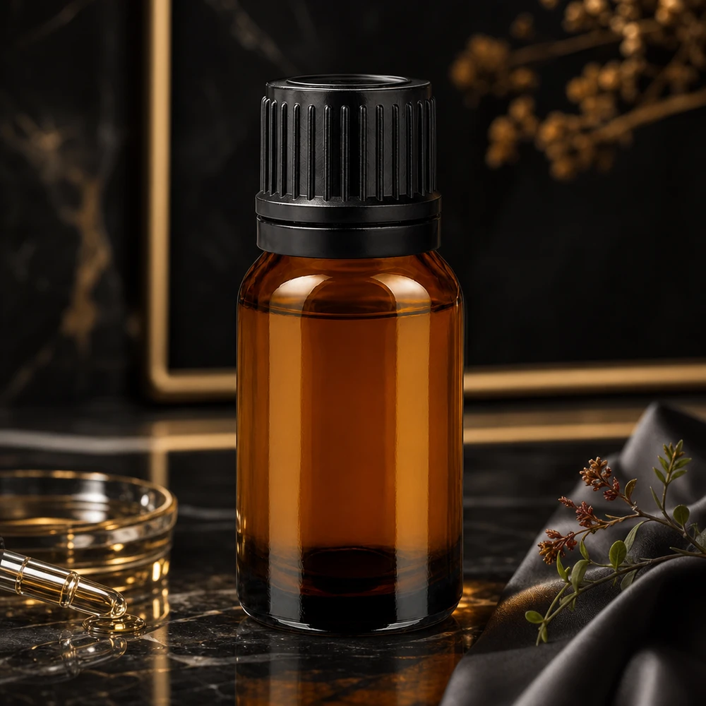 10ml lahvička 11mm šroubovací uzávěr černý tamper evident BrownLine UT18/10 Vielseitige 10ml Glasflasche für DIY-Kosmetik mit UV-Filter und ergonomischem schwarzen Deckel