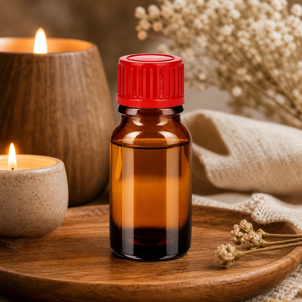 Elegante 10ml Glasflasche in klassischem Braun-Rot Design für hochwertige Flüssigkeiten