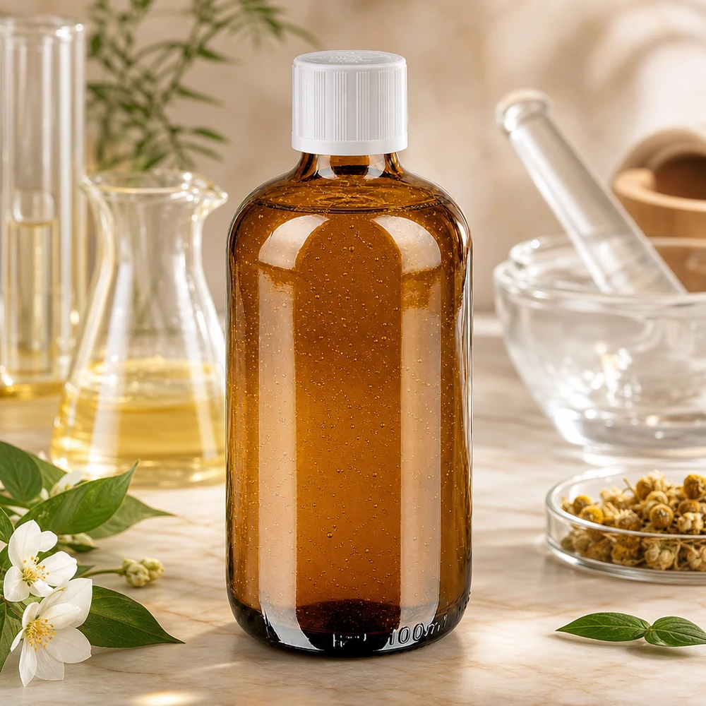 Braunglas Apothekenflasche 100ml mit weißem Kindersicherheitsverschluss für ätherische Öle
