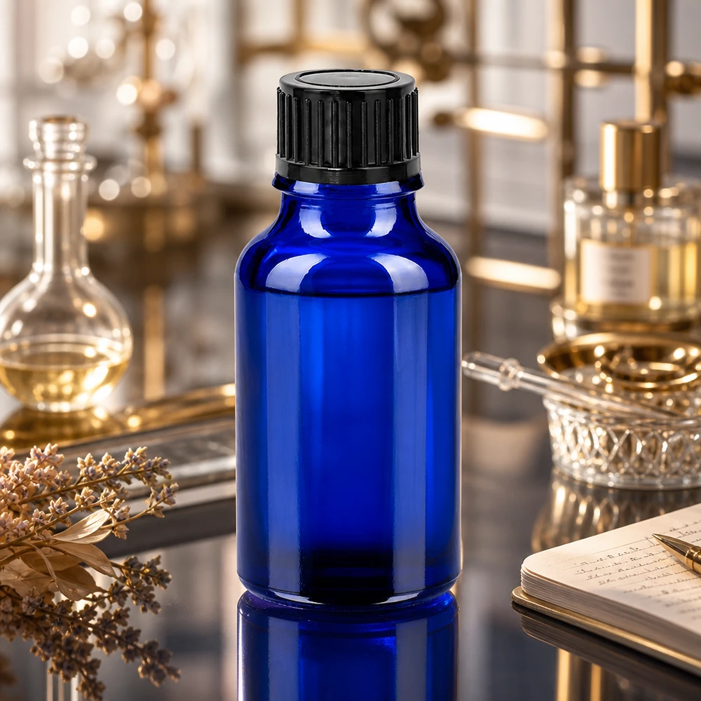 20ml láhev 11mm šroubovací uzávěr černá Standard BlueLine UT18/20 Vielseitige 20ml Glasflasche UT18/20 für Essenzen Seren Tinkturen und andere flüssige Präparate