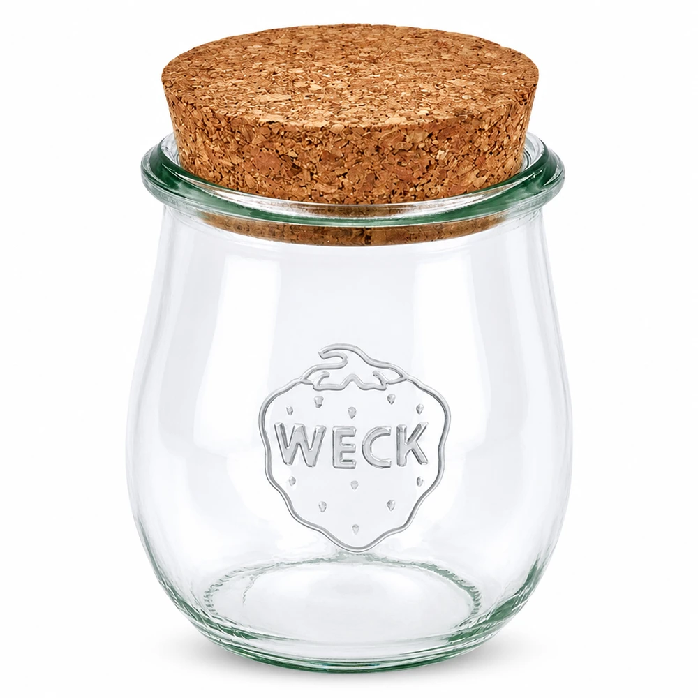 WECK Tulpenglas 220ml RR60 mit Naturkorken Verschluss Einmachglas Vorratsglas aus klarem Glas