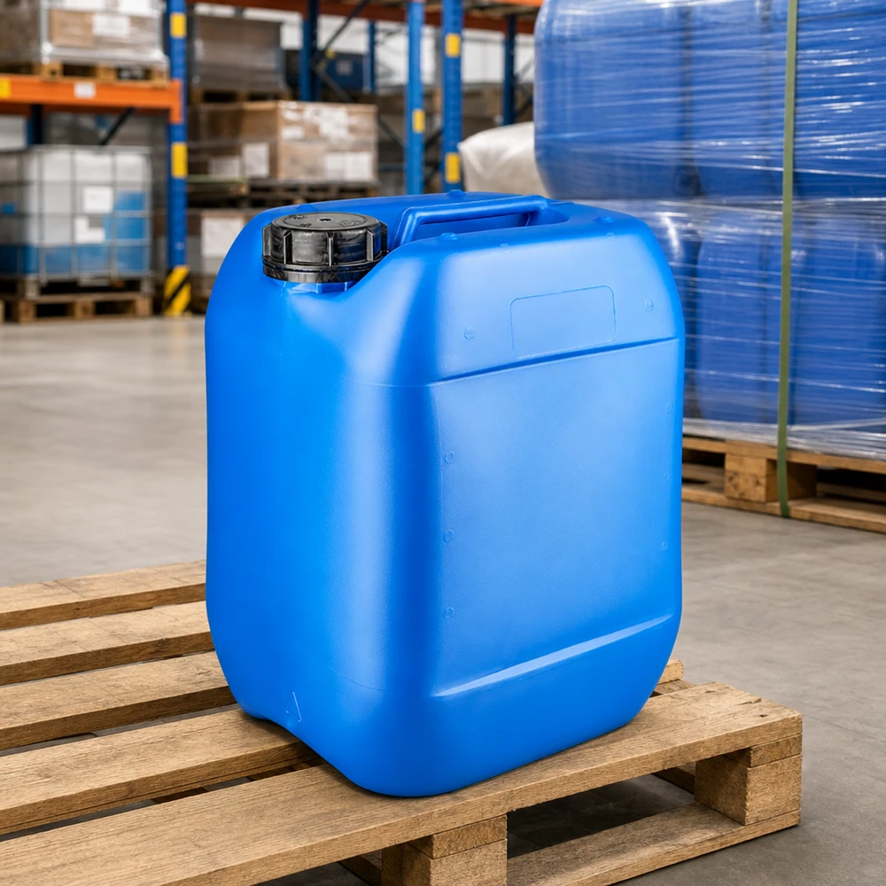 Kanystr 10 litrů modrý se šroubovacím uzávěrem s pojistkou proti manipulaci. Kompakter Flüssigkeitsbehälter 10 Liter blau mit OV Verschluss und Etikettenfeld vorne