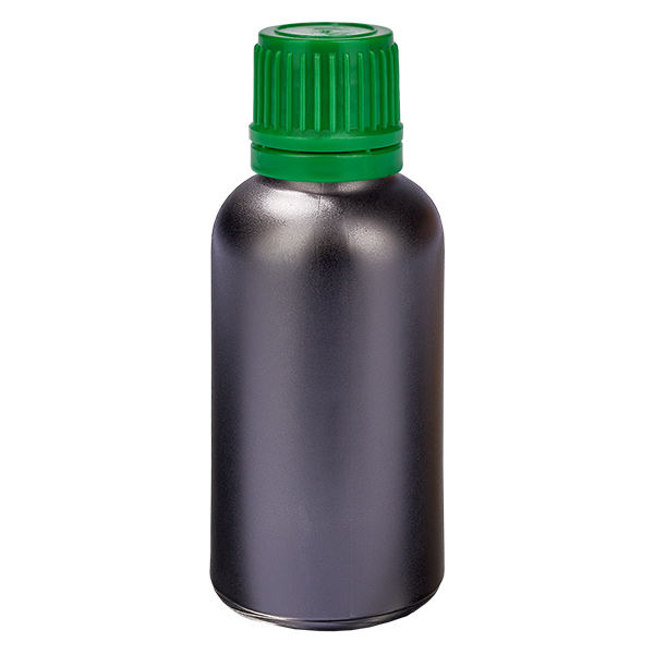 30ml láhev 11mm šroubovací uzávěr zelený uzávěr s ochranou proti manipulaci BlackLine UT18/30 30ml láhev 11mm šroubovací uzávěr zelený uzávěr s ochranou proti manipulaci BlackLine UT18/30
