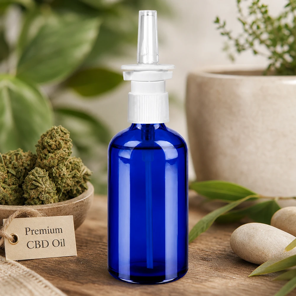 100ml lahvička na nosní sprej černá bílá/průhledná standardní uzávěr BlueLine UT18/100 Elegante blaue 100ml Flasche mit matter Oberfläche und rutschfestem Griff für sichere Handhabung