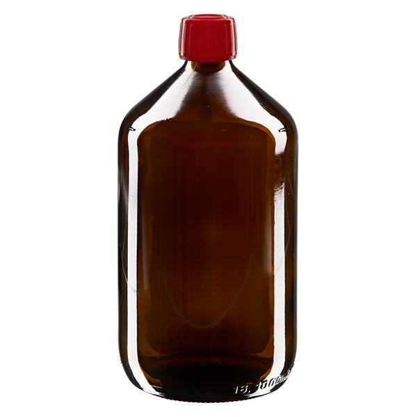 1000ml láhev na léky hnědá, uzávěr červený s tamper-evidentním kroužkem ApoGlas 1000ml láhev na léky hnědá, uzávěr červený s tamper-evidentním kroužkem ApoGlas