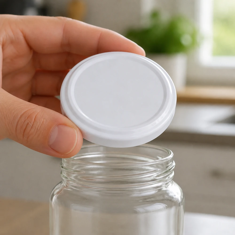63mm víko BioSeal bílé (TO63) UNiTWIST UNiTWIST TO63 bílé kovové víčko BioSeal BPA-NI unitemp se nasazuje na skleněnou nádobu – kuchyně