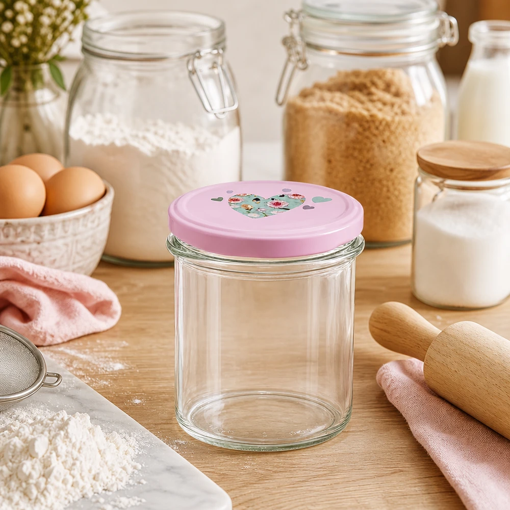 350ml kelímky + víčko BasicSeal srdíčková růžová UNiTWIST 350ml Sturzglas rosa Herzdeckel Küchenszene Backzubehör Eier Mehl Nudelholz Vorratsgläser Backen Kochen