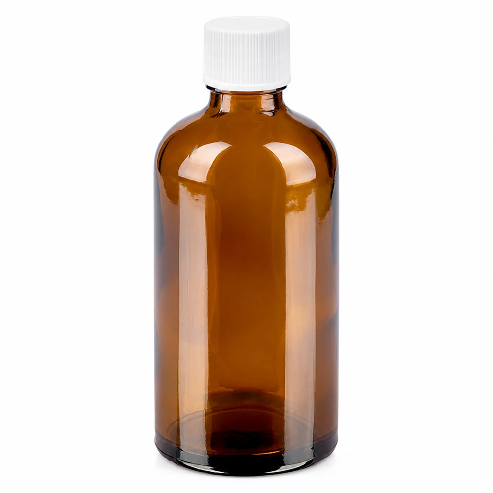 Hochwertige braune 100ml Glasflasche mit weißem 11mm Schraubverschluss UT18 Gewinde