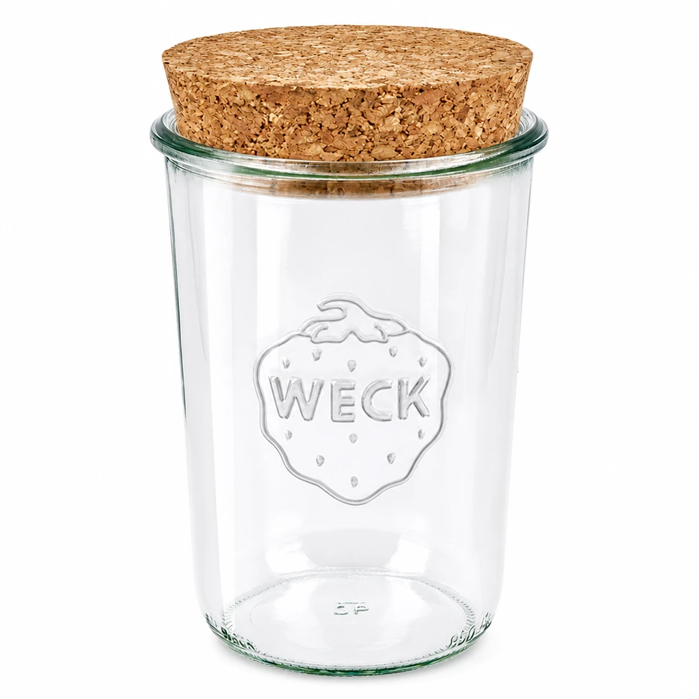 WECK Sturzglas 850ml RR100 mit Naturkorken Deckel Einmachglas Vorratsglas transparent