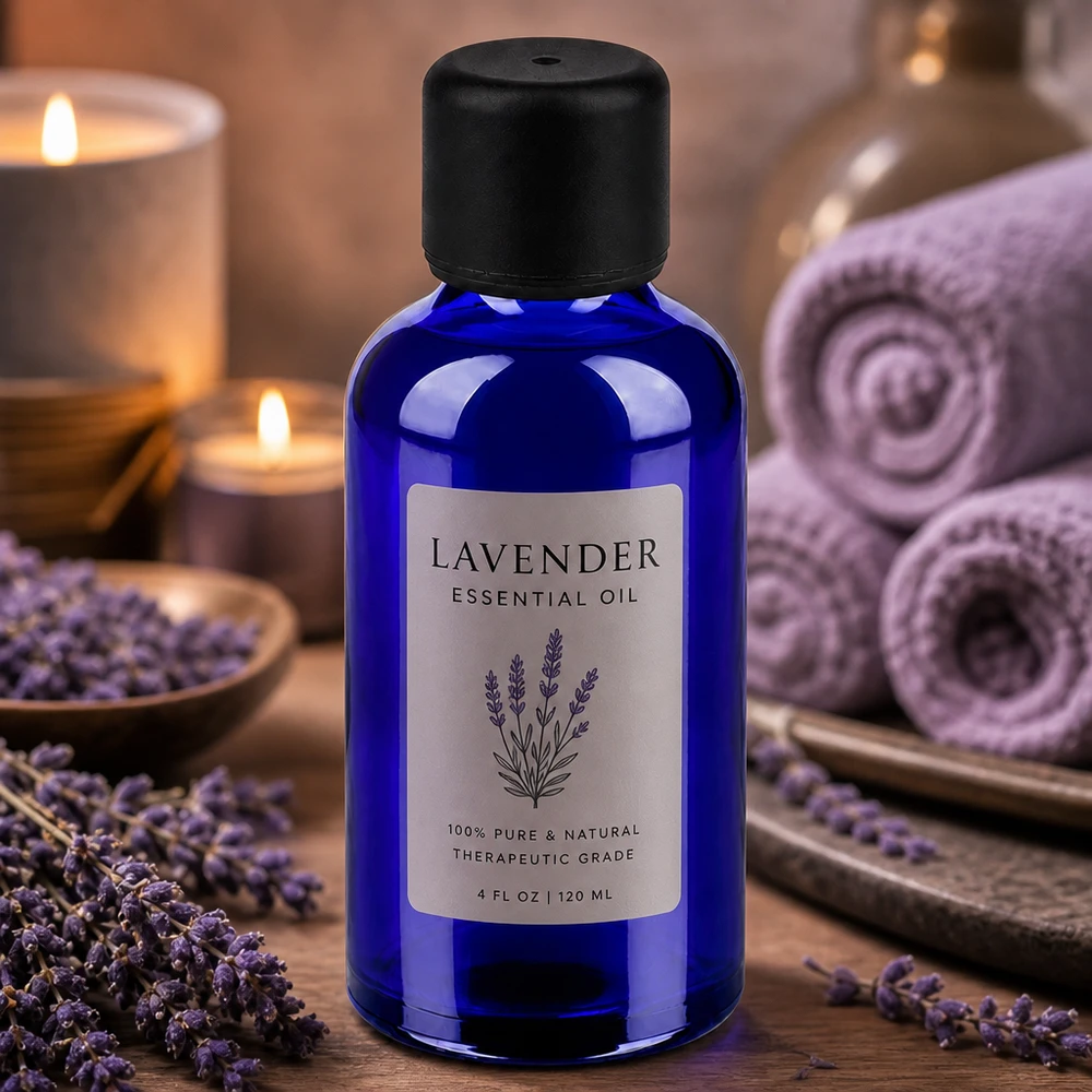 50ml láhev se 6mm šroubovacím uzávěrem černá Standard BlueLine UT18/50 Handliche blaue 50ml Glasflasche mit schwarzem Verschluss für Wellness und Entspannungsöle