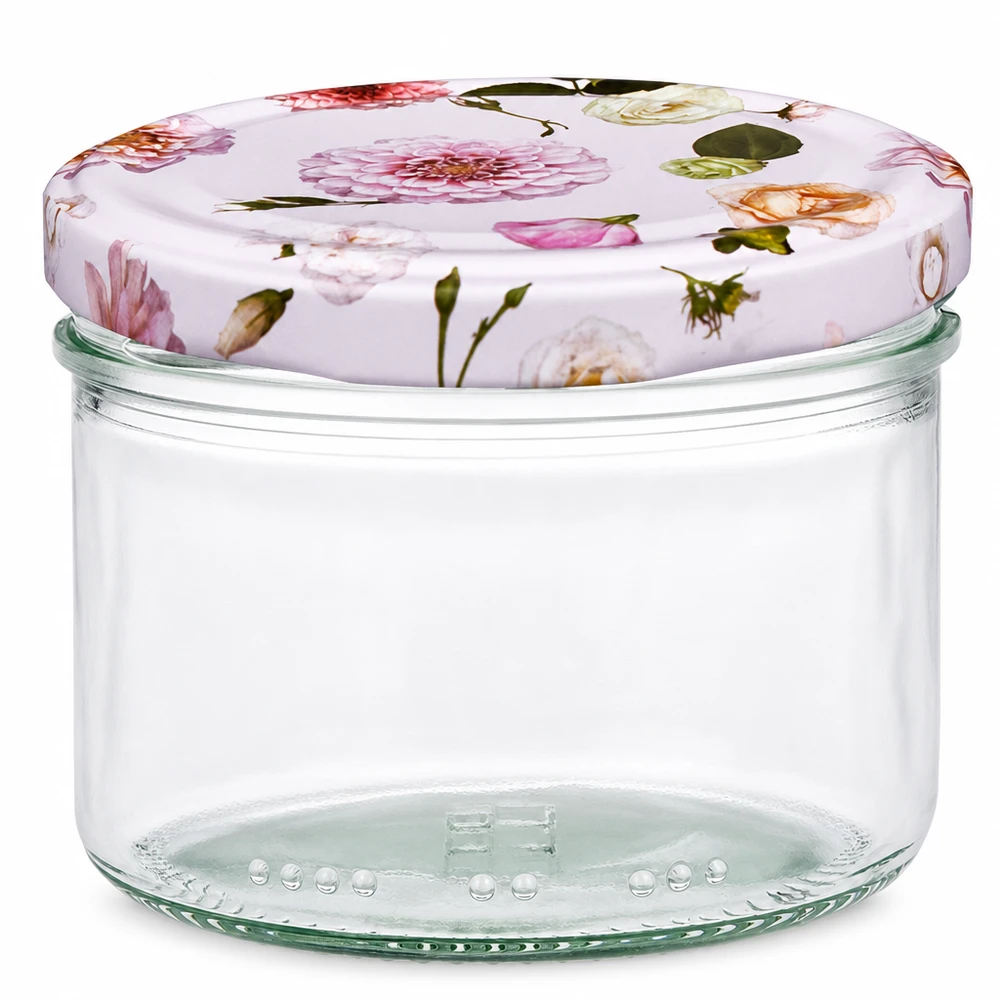 230ml válcová sklenice + víčko BasicSeal květinově růžová 230ml Zylinderglas mit BasicSeal Deckel Blume rosa - Einmachglas mit Blumenmuster für Küche und Vorratshaltung