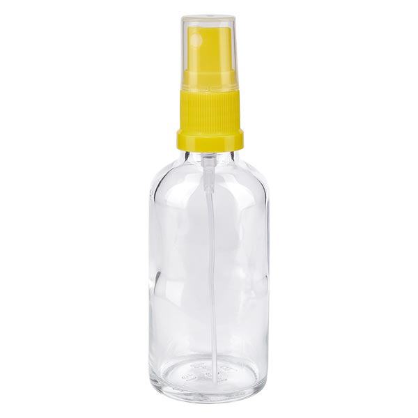 Lékárenská lahvička čirá 50ml s rozprašovacím uzávěrem žlutá Lékárenská lahvička čirá 50ml s rozprašovacím uzávěrem žlutá