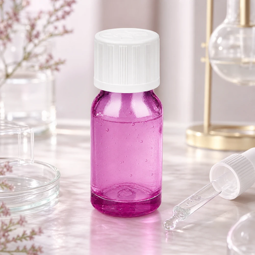 10ml lahvička s kapátkem 1,2 mm bílá standardní dětská pojistka PurpleLine.UT18/10 Purpurfarbene 10ml Dosierungsflasche mit präzisem 1.2mm Tropfeinsatz für Laborgebrauch