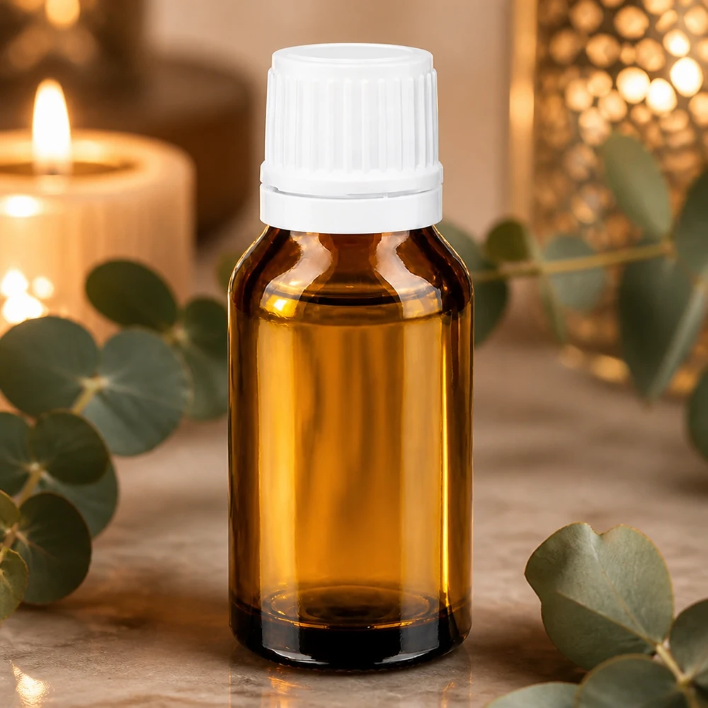 Zylindrische Braunglasflasche 15ml mit weißem Schraubdeckel Originalverschluss