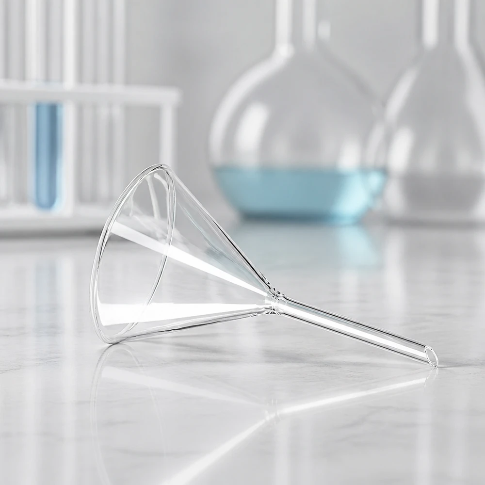 Nálevka ø100mm sodnovápenatá, úhel 60°, krátká. Vielseitiger 10cm Glastrichter für Filtration, Analyse und Synthesearbeiten in der Chemie