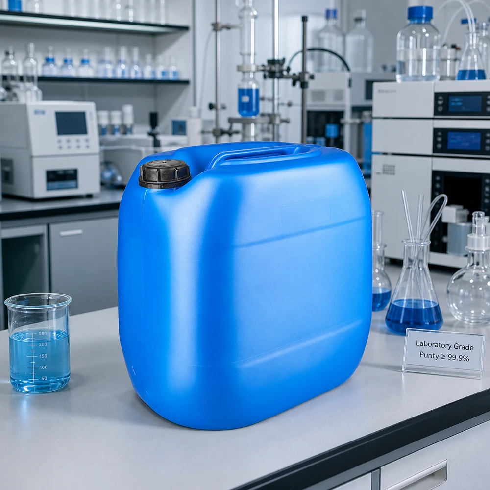 Kanystr Jerrycan 30 litrů modrý se šroubovacím uzávěrem s pojistkou proti otevření. Kompakter blauer Kunststoffkanister 30 Liter mit sicherem Schraubverschluss für Laboranwendungen