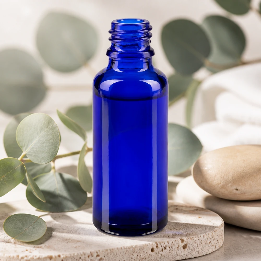 Lahvička s kapátkem 30ml DIN 18 BLAUGLAS Offene blaue Apothekerflasche ApoGlas 30ml aus Glas für Seren Essenzen und Öle geeignet