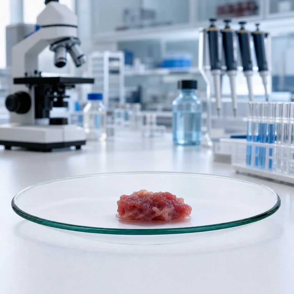 Hodinářská skleněná miska ø90 mm Standardgröße Glasschale Ø 90mm mit organischer Probe für Biotechnologie und Medizinforschung