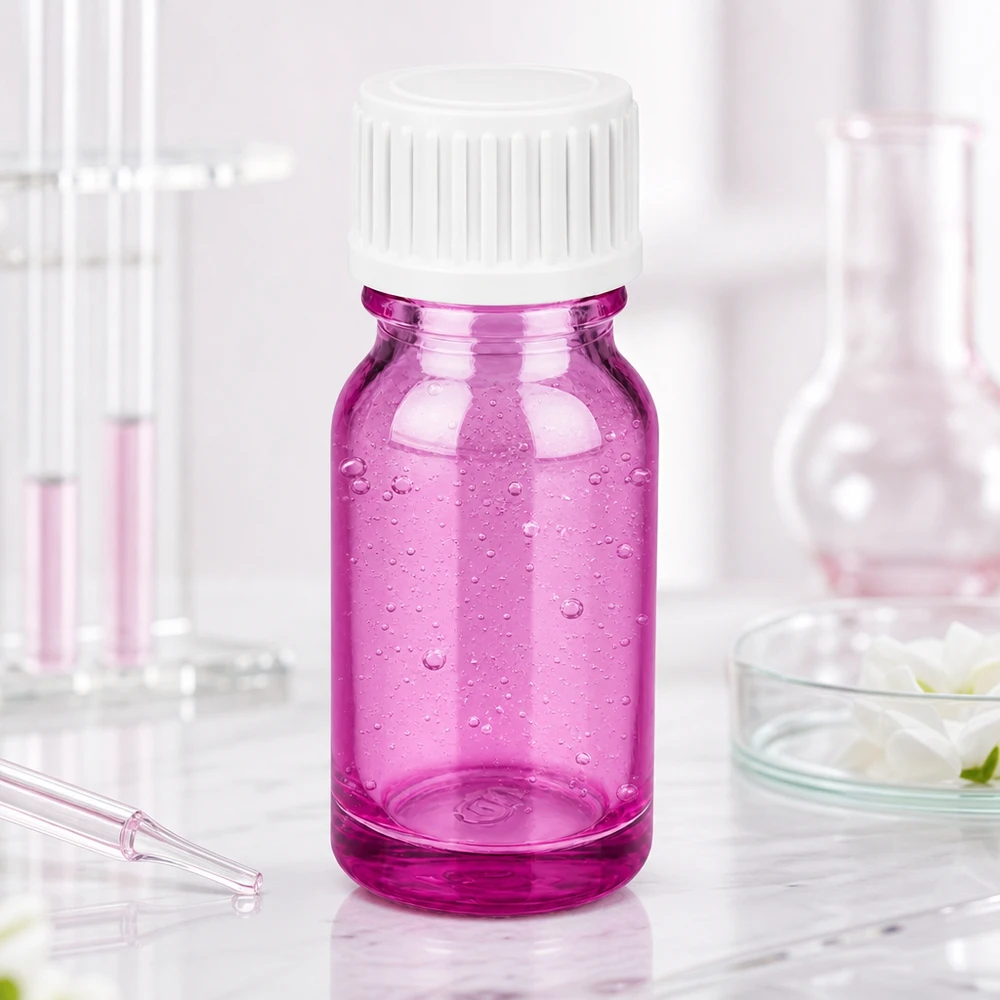 10ml Glasfläschchen in lila Tönung mit weißem Deckel für sichere Aufbewahrung von Proben