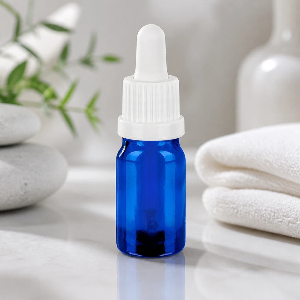 Blaue 5ml Pipettenflasche mit weißer Pipettenkappe ideal für präzise Dosierung von Flüssigkeiten