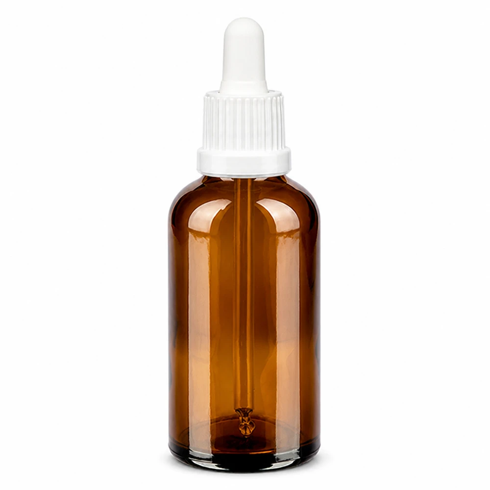 50ml pipetovací láhev bílá s uzávěrem s ochranou proti manipulaci BrownLine UT18/50 Kompakte 50ml Dosierungsflasche aus Braunglas mit ergonomischer weißer Pipette