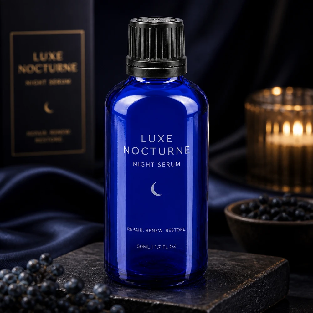 Lékárenská láhev modrá 50ml kapátko uzávěr nalévací kroužek 1mm černý tamper evidentní uzávěr. Lichtschutzflasche kobaltblau 50ml mit schwarzem OV-Schraubverschluss für empfindliche Wirkstoffe
