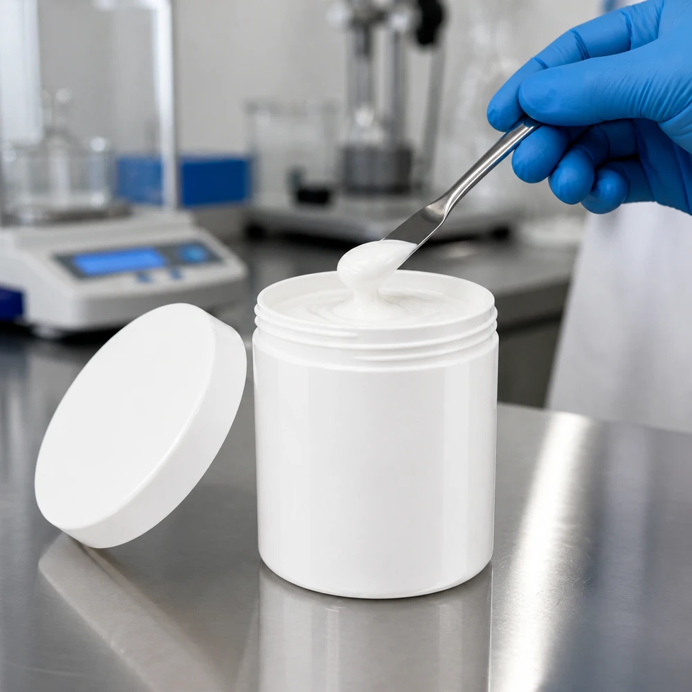 Laboratorní zkouška bílé 800g nádobky na mast z PP s šroubovacím víčkem
