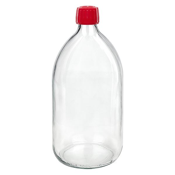 1000ml lahvička na léky čirá, červený uzávěr s tamper-evidentním kroužkem ApoGlas 1000ml lahvička na léky čirá, červený uzávěr s tamper-evidentním kroužkem ApoGlas