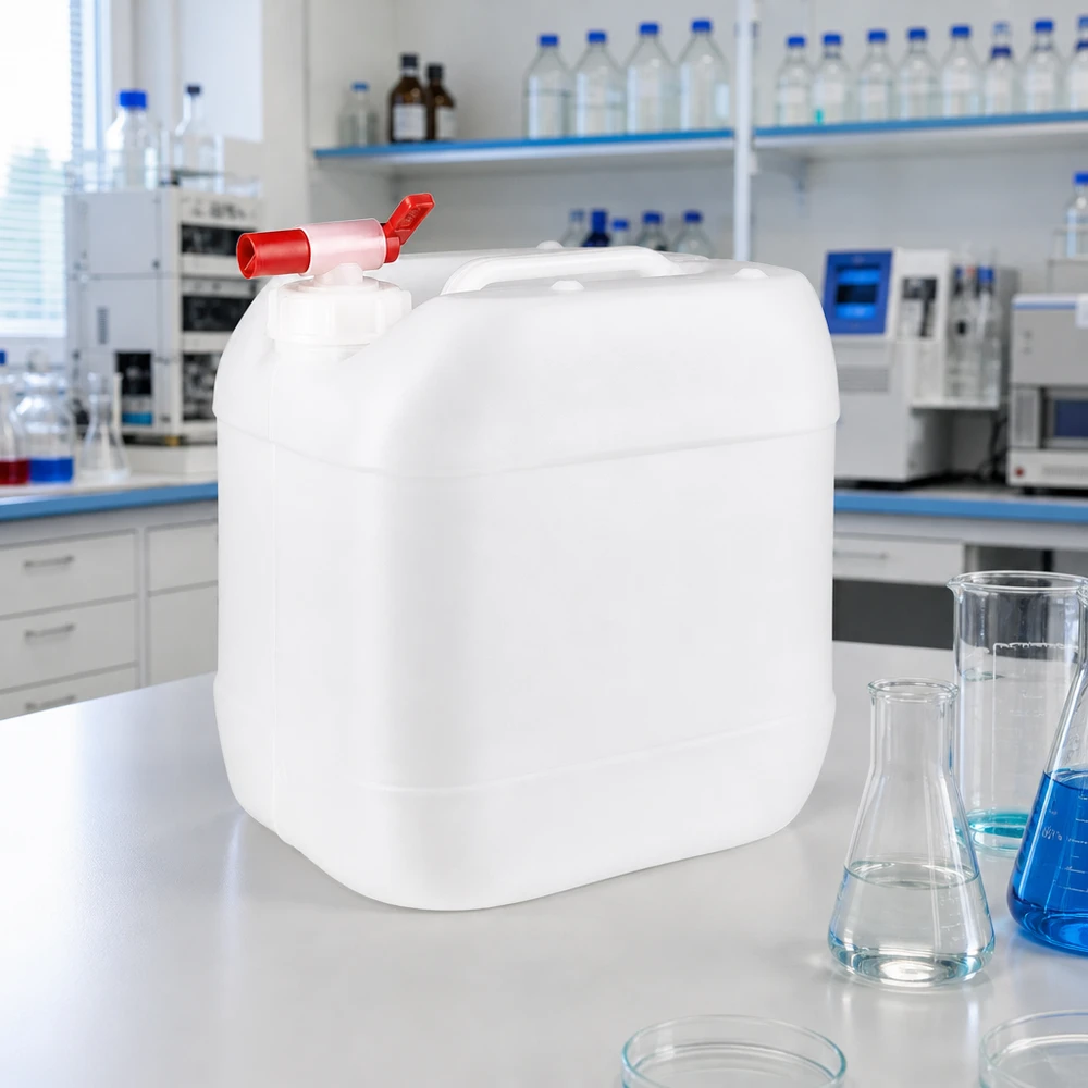 Robuster Flüssigkeitskanister 15 Liter mit rotem Kunststoffhahn für Labor und Industrie