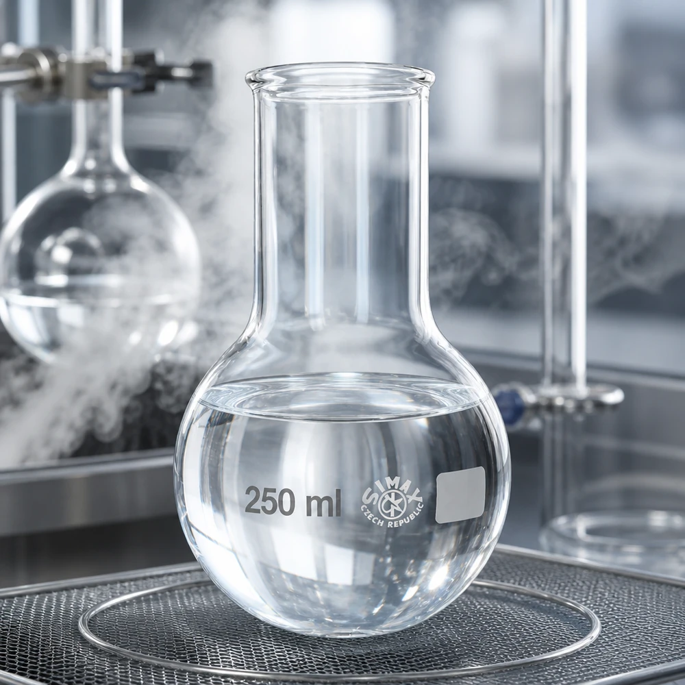 Baňka s kulatým dnem 250ml se širokým hrdlem Rundkolben 250ml Weithals mit graduierter Skala für präzise Volumenbestimmung