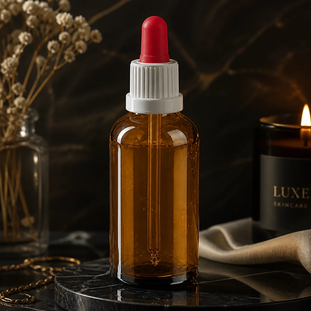 50ml pipetovací láhev bílá/červený uzávěr s ochranou proti manipulaci BrownLine UT18/50 Apothekerflasche 50ml braun mit hygienischem weißen Verschluss für sterile Lagerung
