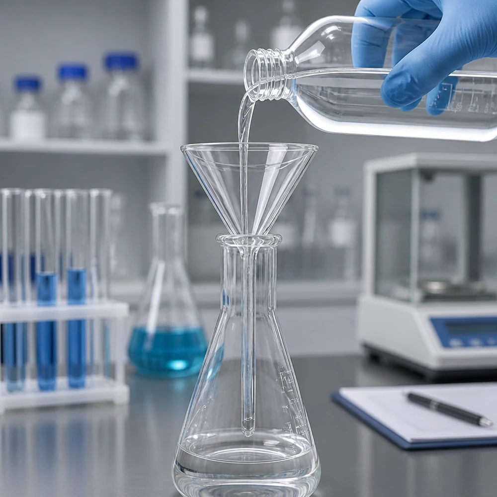 Trychtýř ø60mm sodnovápenatý, úhel 60°, krátký styl Laborqualitäts-Trichter aus Kalk-Soda-Glas mit kompaktem Design für analytische Arbeiten
