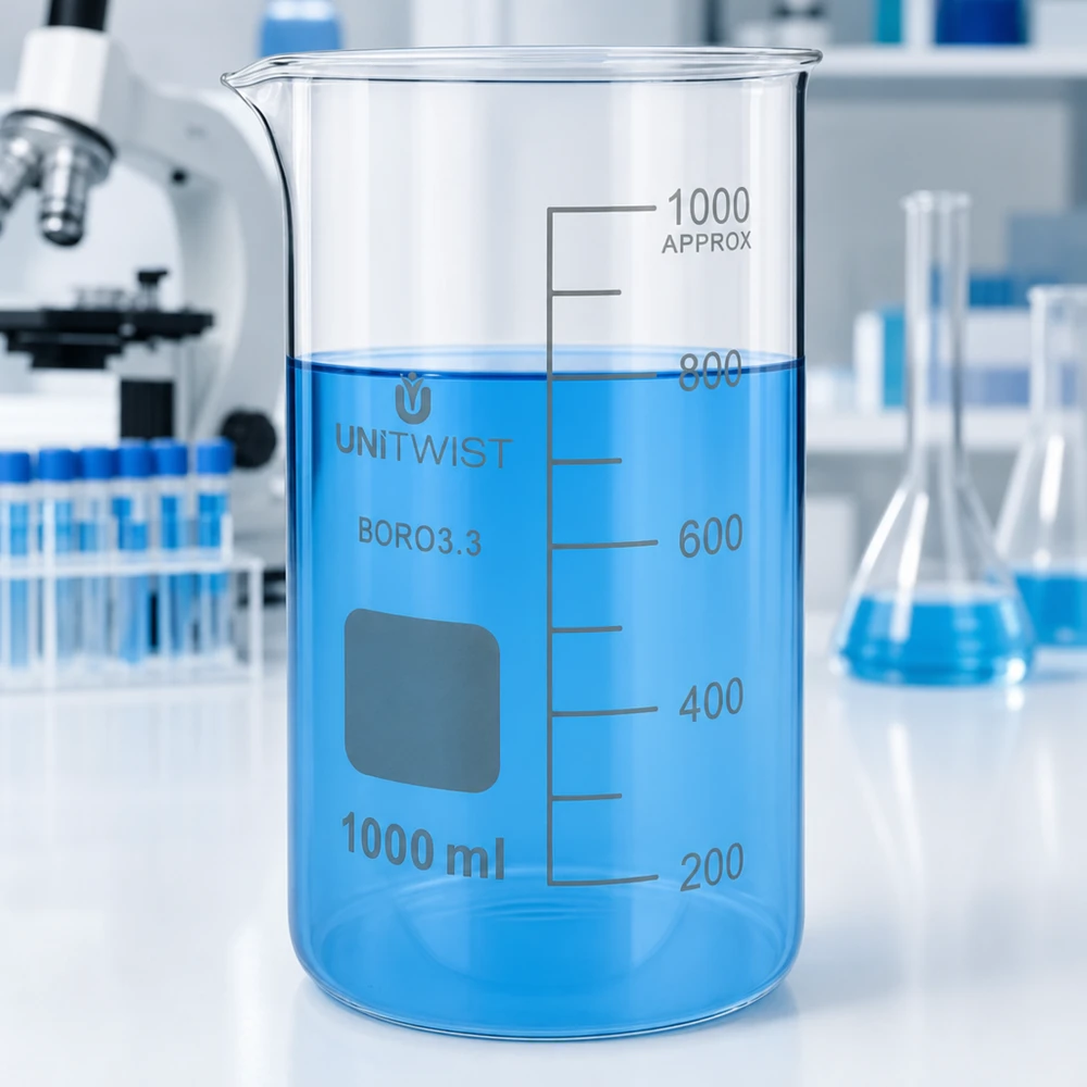 Kádinka 1000 ml borosilikátová, vysoká forma UNiTWIST Borosilikat Laborbecherglas UNITWIST 1000ml hohe Form mit klarer Skalierung 200 bis 1000ml