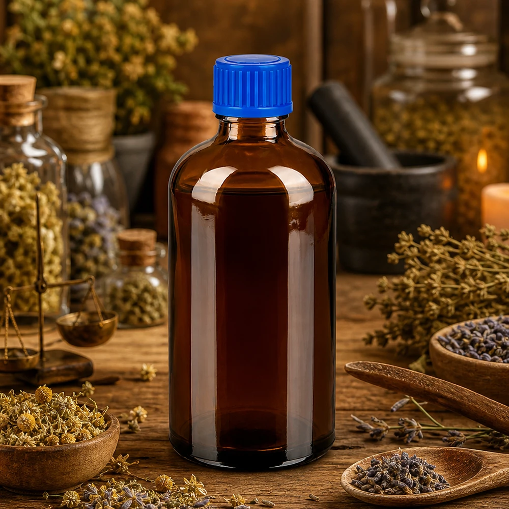 100ml lahvička 11mm šroubovací uzávěr modrá Standard BrownLine UT18/100 Robuste Glasflasche 100ml mit blauem Sicherheitsverschluss für professionelle Lagerung