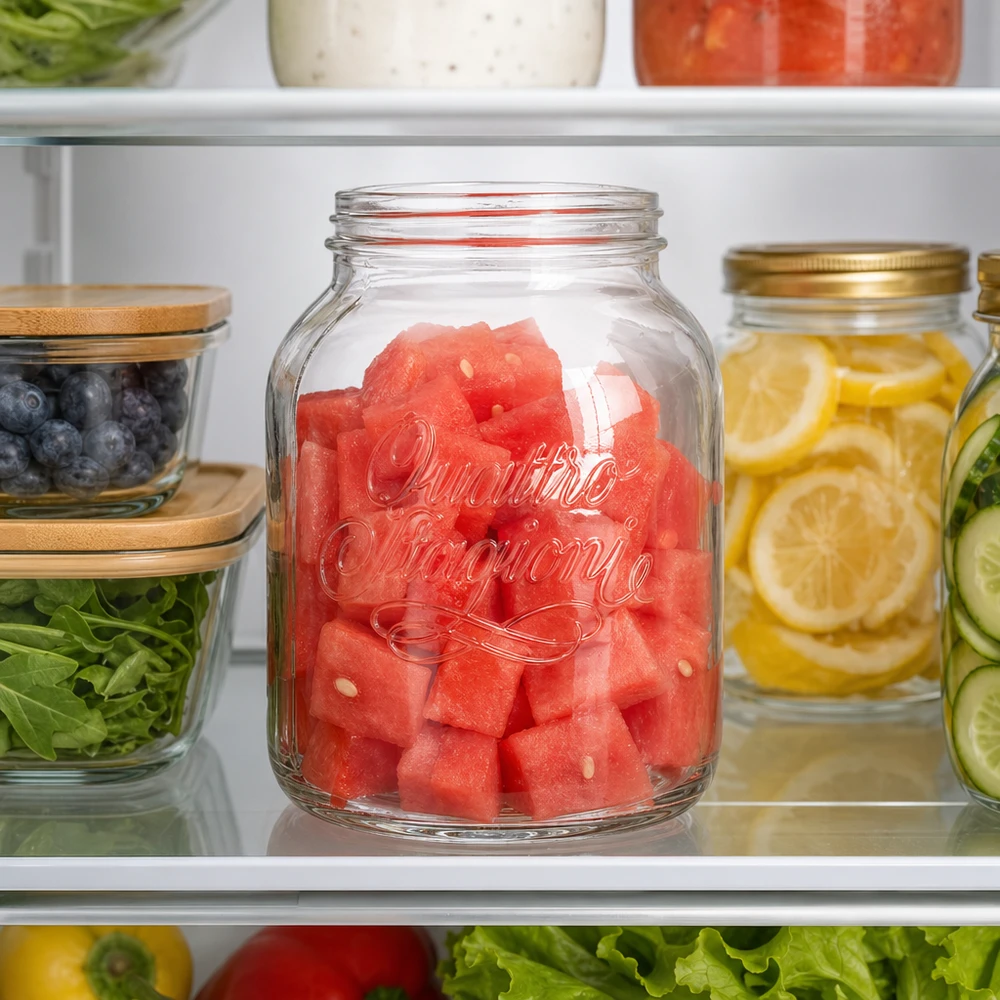 3000ml Quattro Stagioni Haushaltsglas mit Wassermelone im Kühlschrank für Meal Prep und Lebensmittel Aufbewahrung