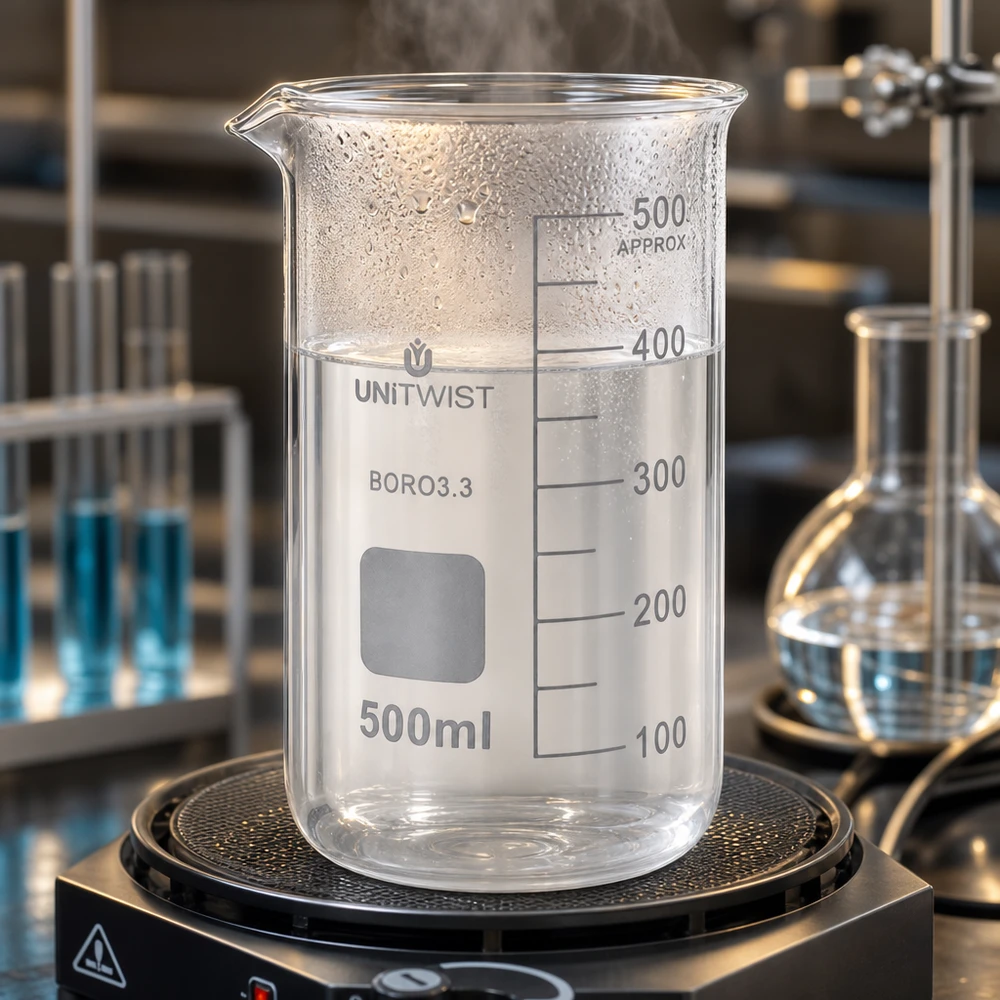 Kádinka 500 ml borosilikátová, vysoká forma UNiTWIST Graduiertes Borosilikat Becherglas 500ml hohe Form UNITWIST mit Füllstand bei 350ml
