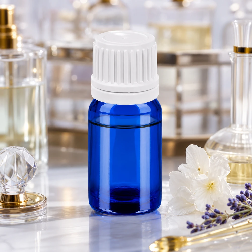 5ml láhev 11mm šroubovací uzávěr bílý uzávěr s ochranou proti manipulaci BlueLine UT18/5 Praktische 5ml Flasche aus hochwertigem Glas mit auslaufsicherem weißem Verschluss