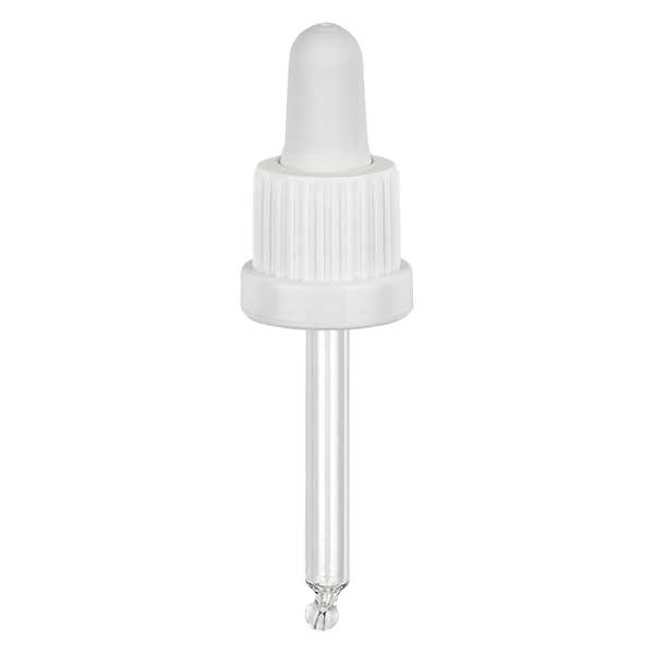 Skleněná kapací pipeta bílá/bílá 18mm PL53,5 s uzávěrem proti neoprávněné manipulaci. Skleněná kapací pipeta bílá/bílá 18mm PL53,5 s uzávěrem proti neoprávněné manipulaci.