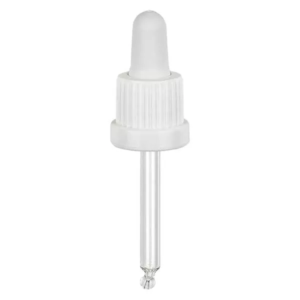 Skleněná kapací pipeta bílá/bílá 18mm PL53,5 s uzávěrem proti neoprávněné manipulaci. Skleněná kapací pipeta bílá/bílá 18mm PL53,5 s uzávěrem proti neoprávněné manipulaci.