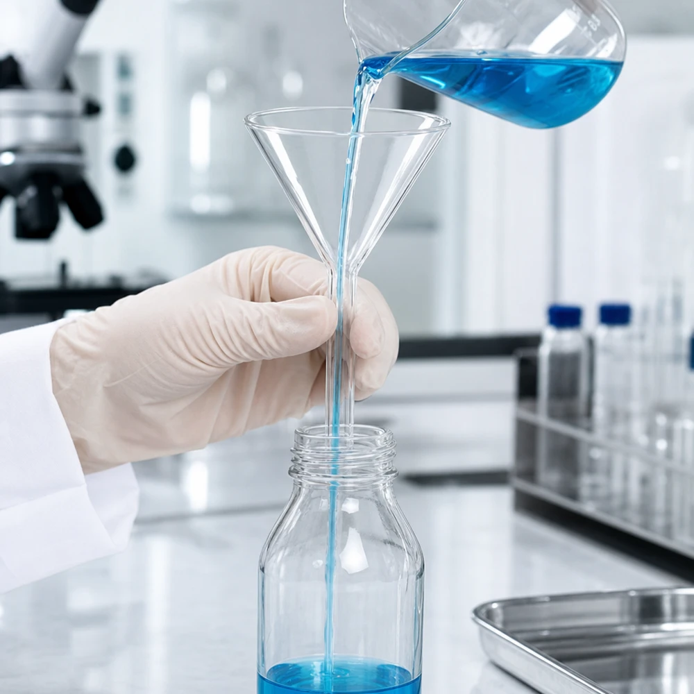 Chemietrichter aus Kalk-Soda-Glas mit 60 Grad Neigung für optimalen Durchfluss