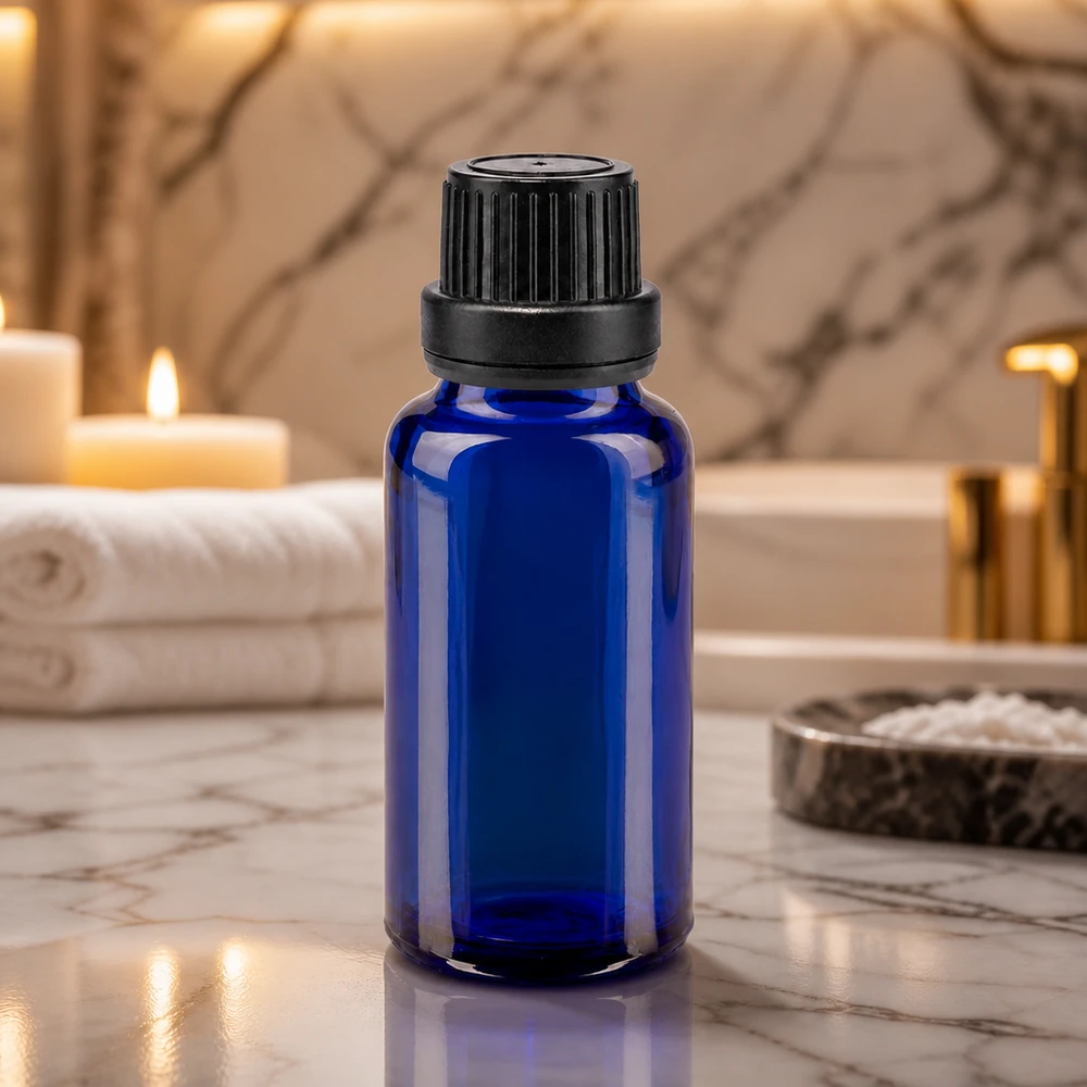 Apothekerflasche 20ml kobaltblau schwarzer Verschluss ideal für Serum und Pflegeöle