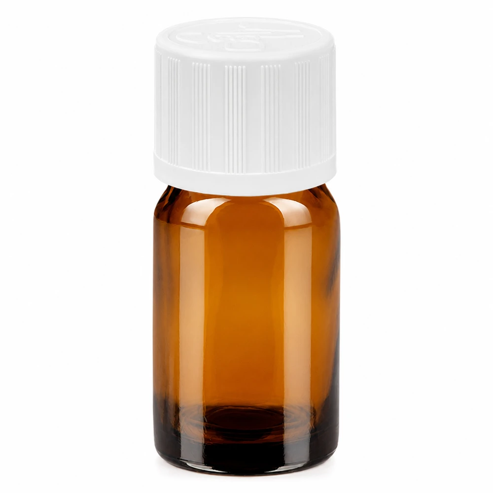 5ml láhev 11mm šroubovací uzávěr bílý standardní dětská pojistka BrownLine UT18/5 Hochwertige 5ml Braunglasflasche mit 11mm Öffnung für pharmazeutische Anwendungen