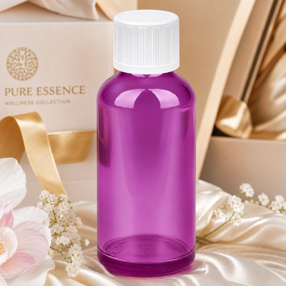 50ml láhev PurpleLine UT18/50 se šroubovacím uzávěrem 11mm bílá standardní odolná proti otevření dětmi. 50ml Violettflasche mit 11mm Öffnung und Standardverschluss für professionelle Anwendung