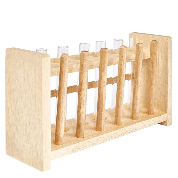 Dřevěný držák na zkumavky se 6 zkumavkami plus sodovka 100x12. Dřevěný držák na zkumavky se 6 zkumavkami plus sodovka 100x12.