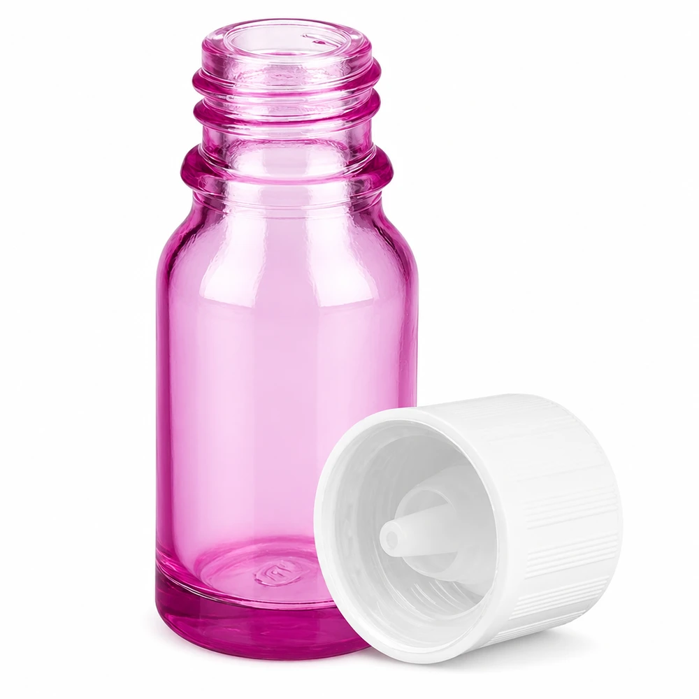 10ml lahvička s kapátkem 1,2 mm bílá standardní dětská pojistka PurpleLine.UT18/10 Handliche Glasflasche lila 10ml Volumen mit kindersicherem Verschluss für sichere Aufbewahrung