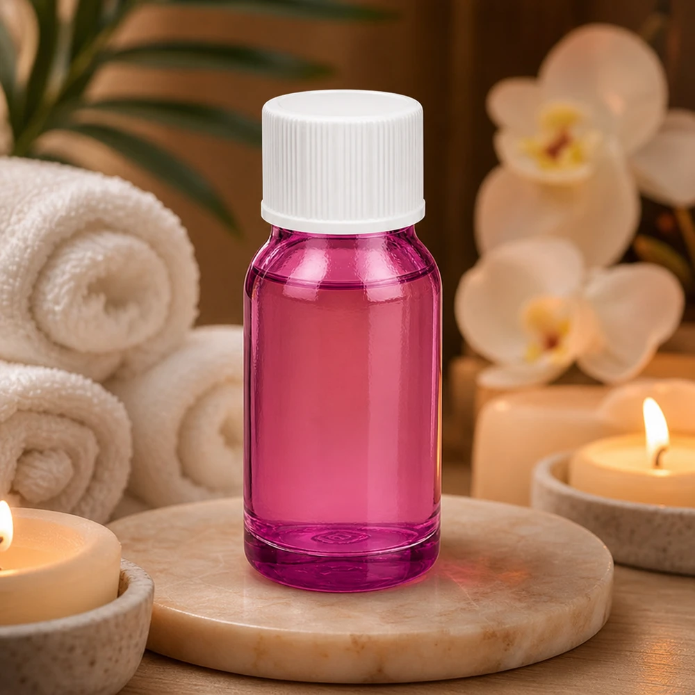 Stilvolle 10ml PurpleLine Flasche aus getöntem Glas mit weißem Verschluss für exklusive Produkte