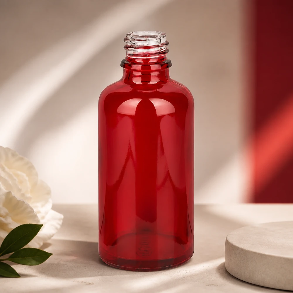 Leuchtend rote Apothekenflasche RedLine UT18/50 UNiTWIST mit intensiver Farbgebung für bessere Sichtbarkeit