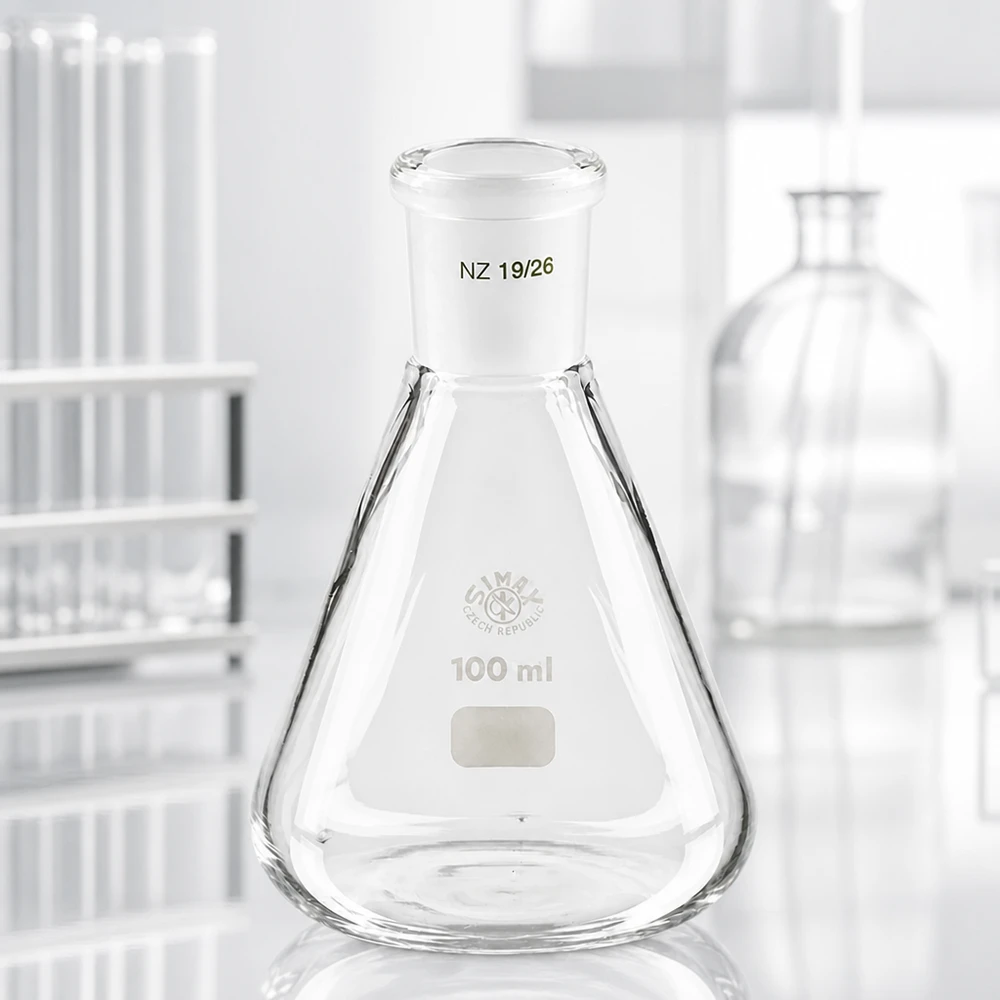 Erlenmeyerova baňka 100 ml se standardním broušeným spojem (19/26) Erlenmeyerova baňka 100 ml se standardním broušeným spojem (19/26)