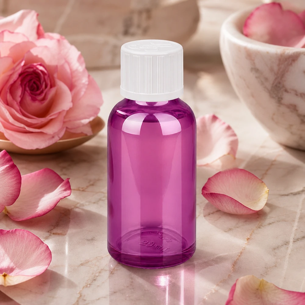 30ml lahvička s kapátkem 1,2 mm bílé standardní sklo odolné proti otevření dětmi PurpleLine.UT18/30 Handliche Tropfflasche 30ml aus violettem Material mit STD Verschluss für mobile Anwendung